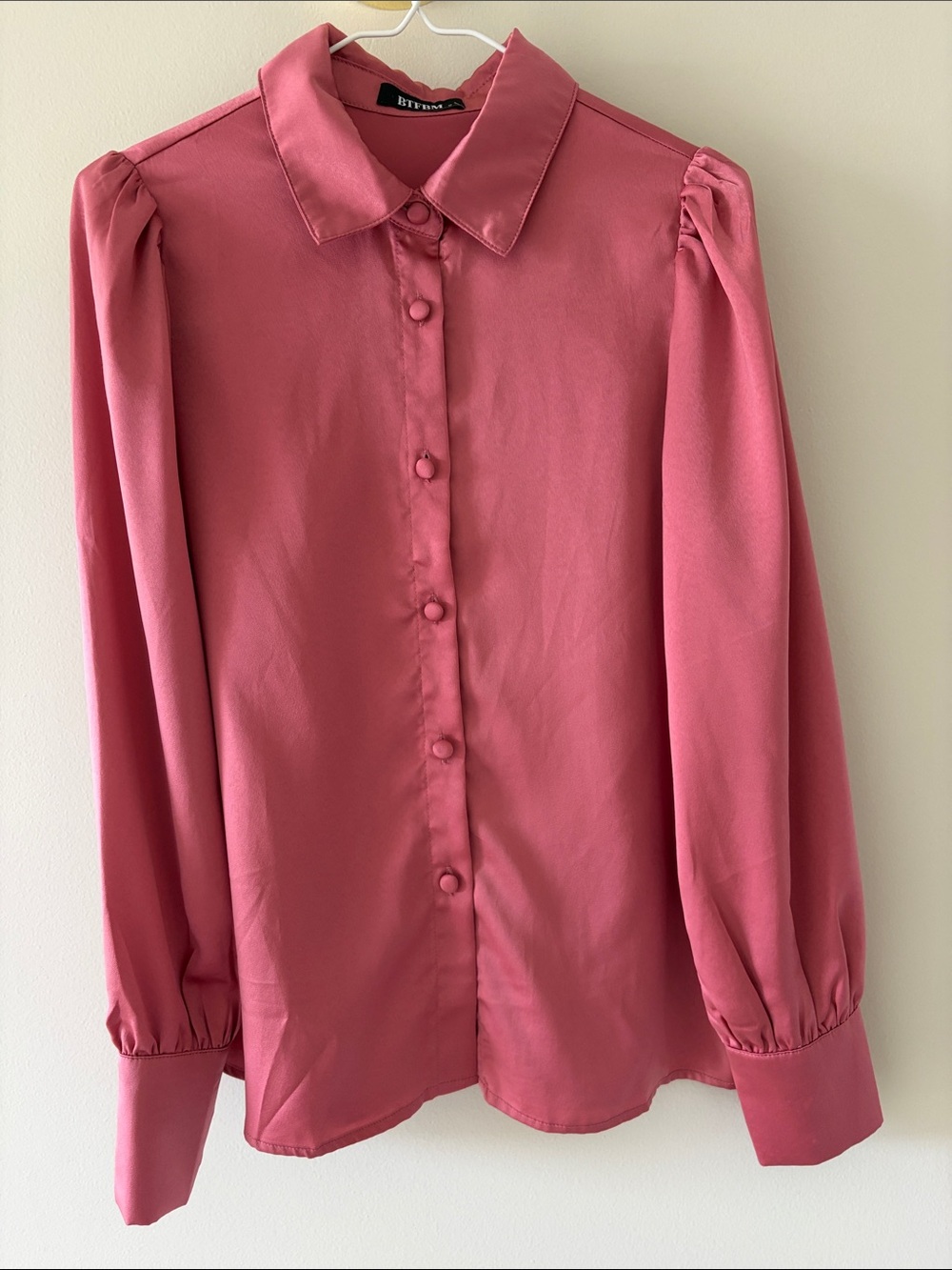 Pink Satin Button-Down Blouse